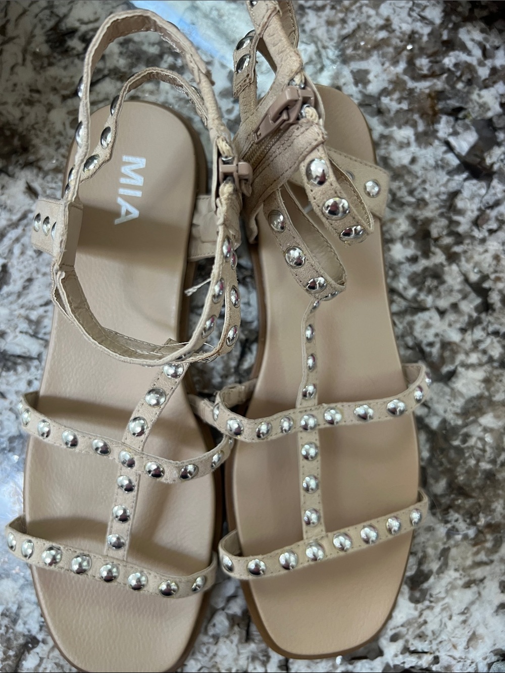 MIA Beige Studded T-Strap Gladiator Sandals